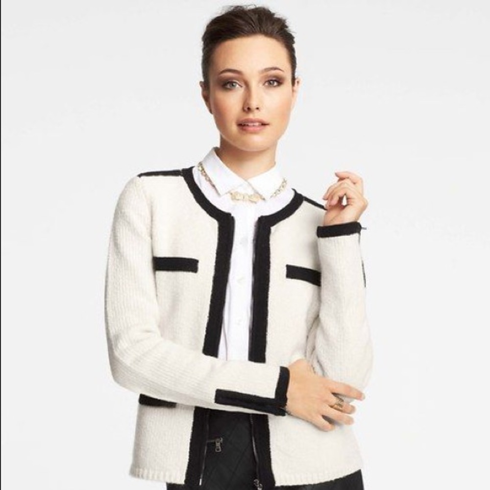 Ann Taylor tipped cardigan jacket ivory - Picture 4 of 5